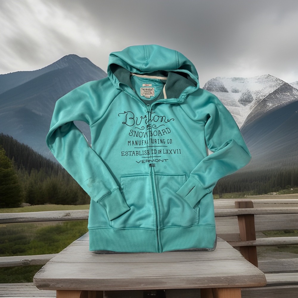 BURTON SNOWBOARD Full Zip Hoodie Sweatshirt Jacket Turquoise Size Small‎